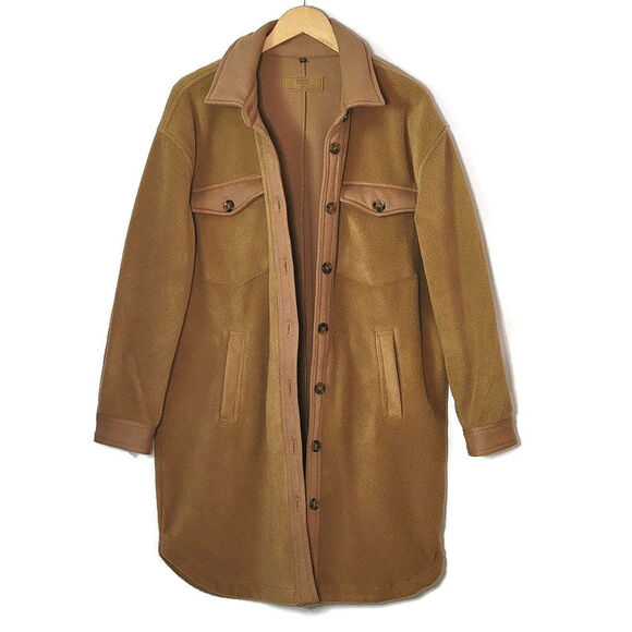 BlankNYC Fleece Shacket Camel Tan Button Down Long Jacket Size S Oversized - Picture 6 of 16